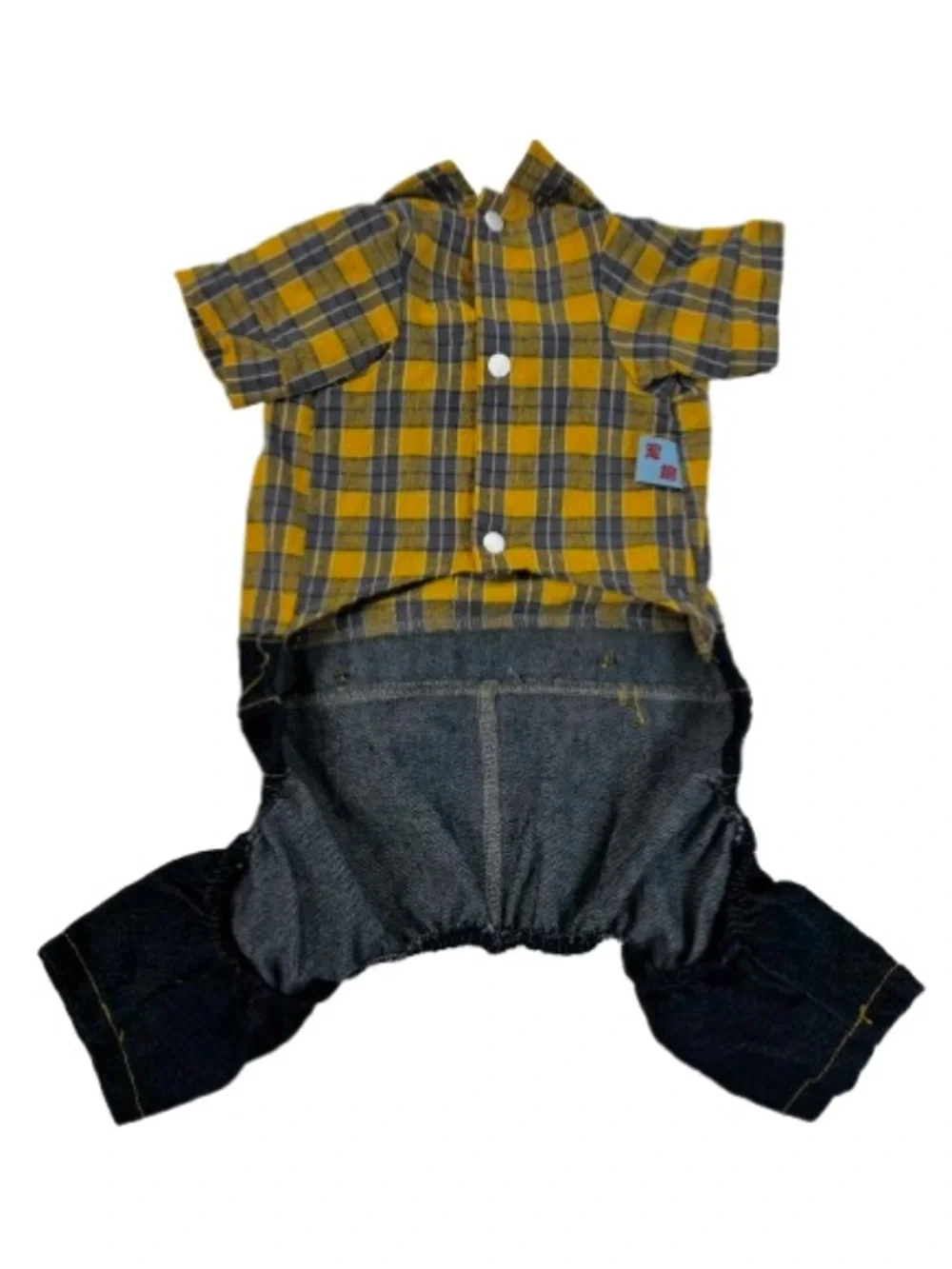 Yellow Plaid Shirt w/Denim Overalls Outfit for Dogs